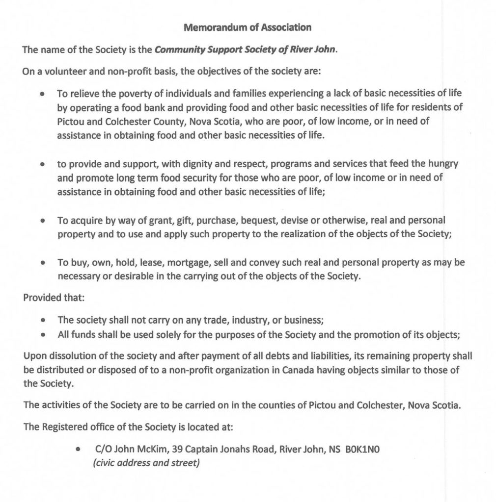 Memorandum of Association (Mission Statement)